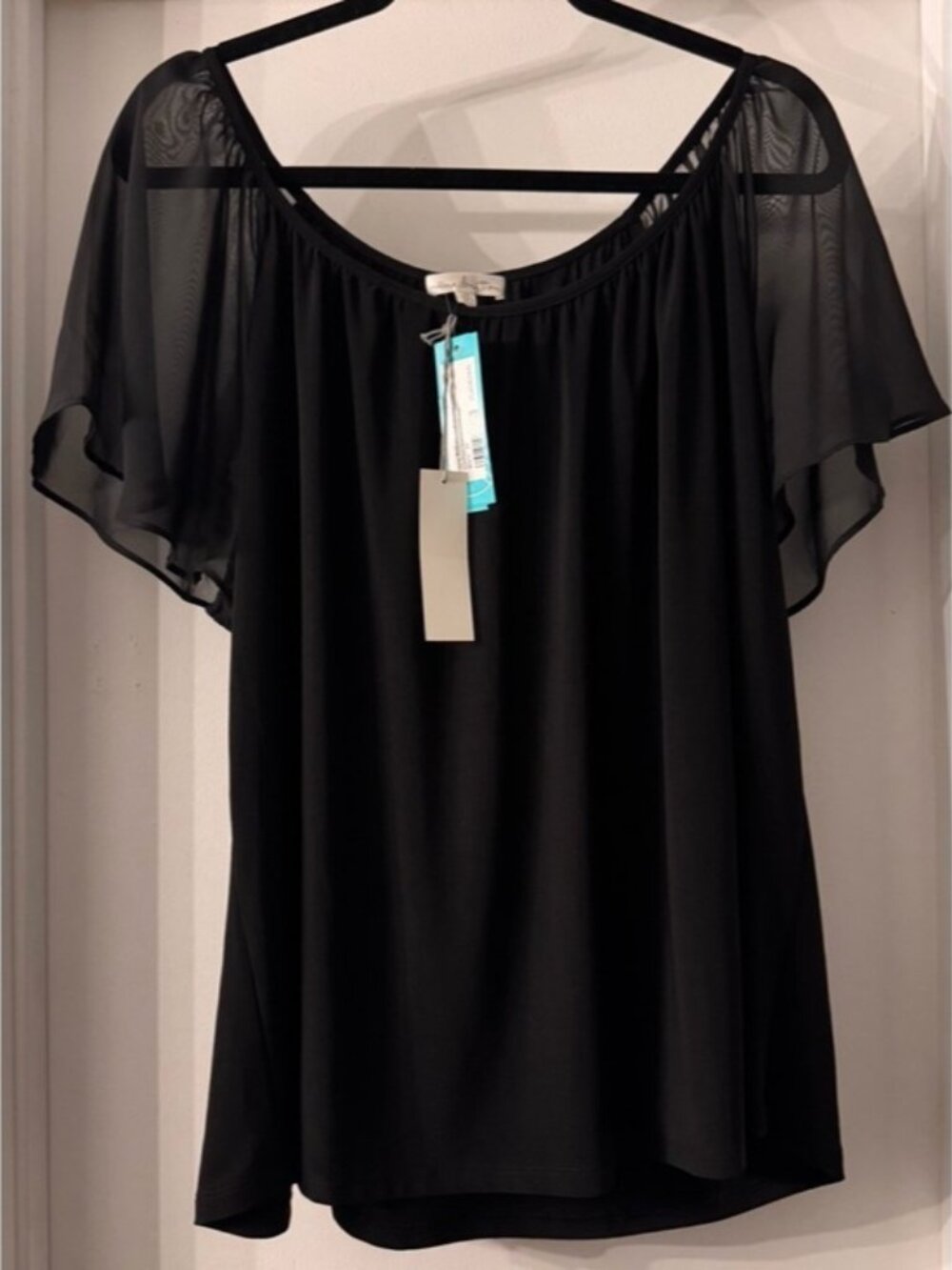 NWT | Plus size Black Women's Knit Blouse - Chiffon Flutter Sleeve Top | Size 2X